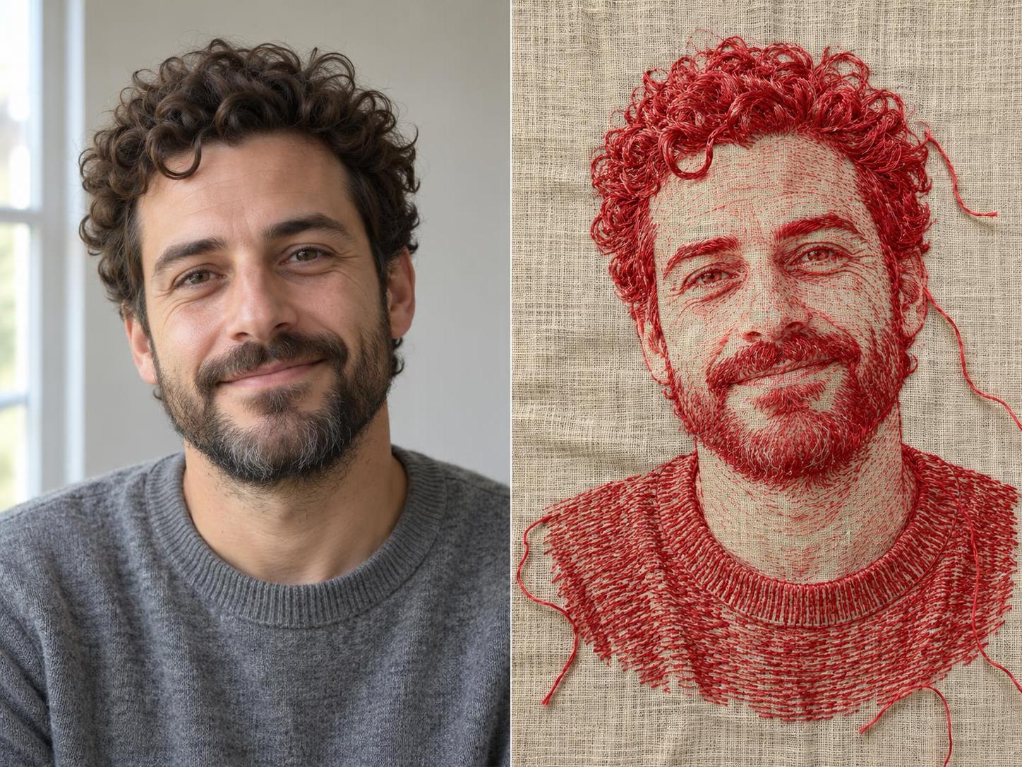 One prompt sews a photo into linen. · 图片 1
