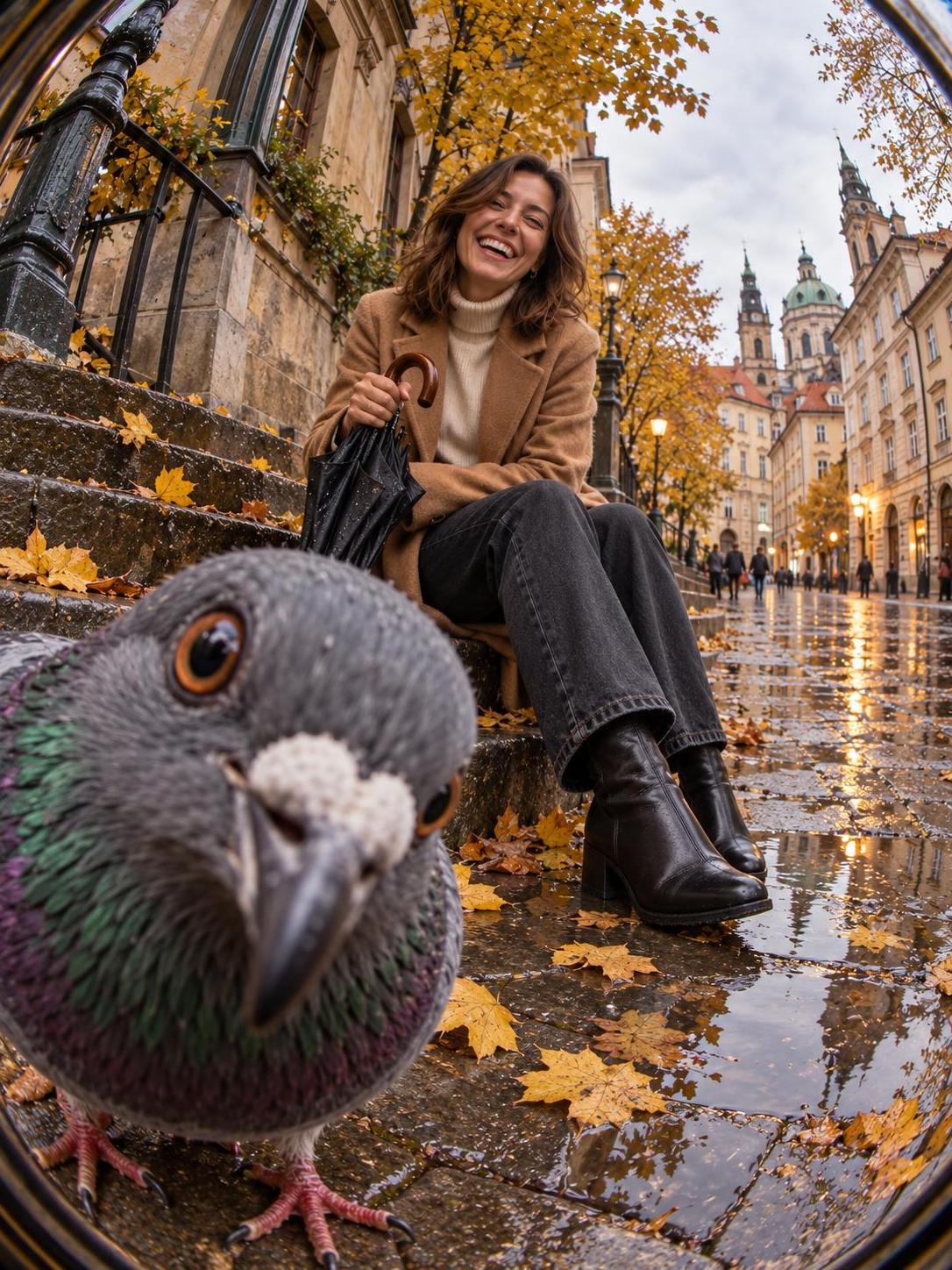 Add one line to a street portrait: "extreme fisheye lens." · 图片 3