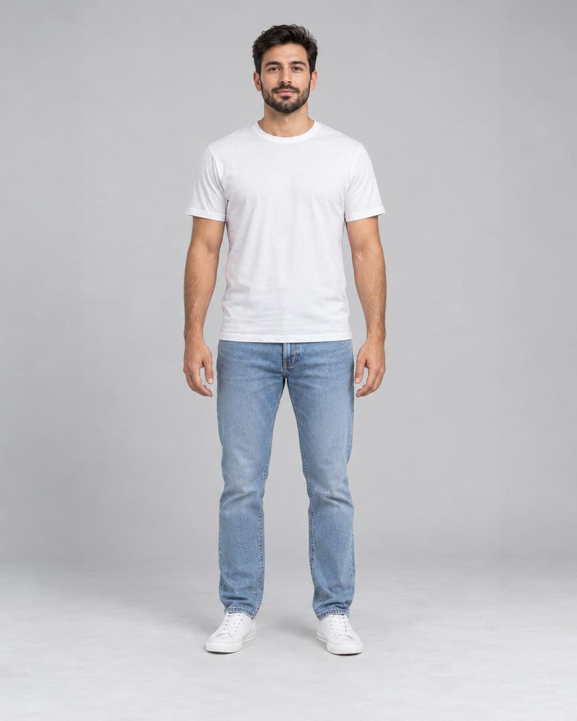 Base photo first: white tee, jeans, sneakers. ยท ๅพ็ 1