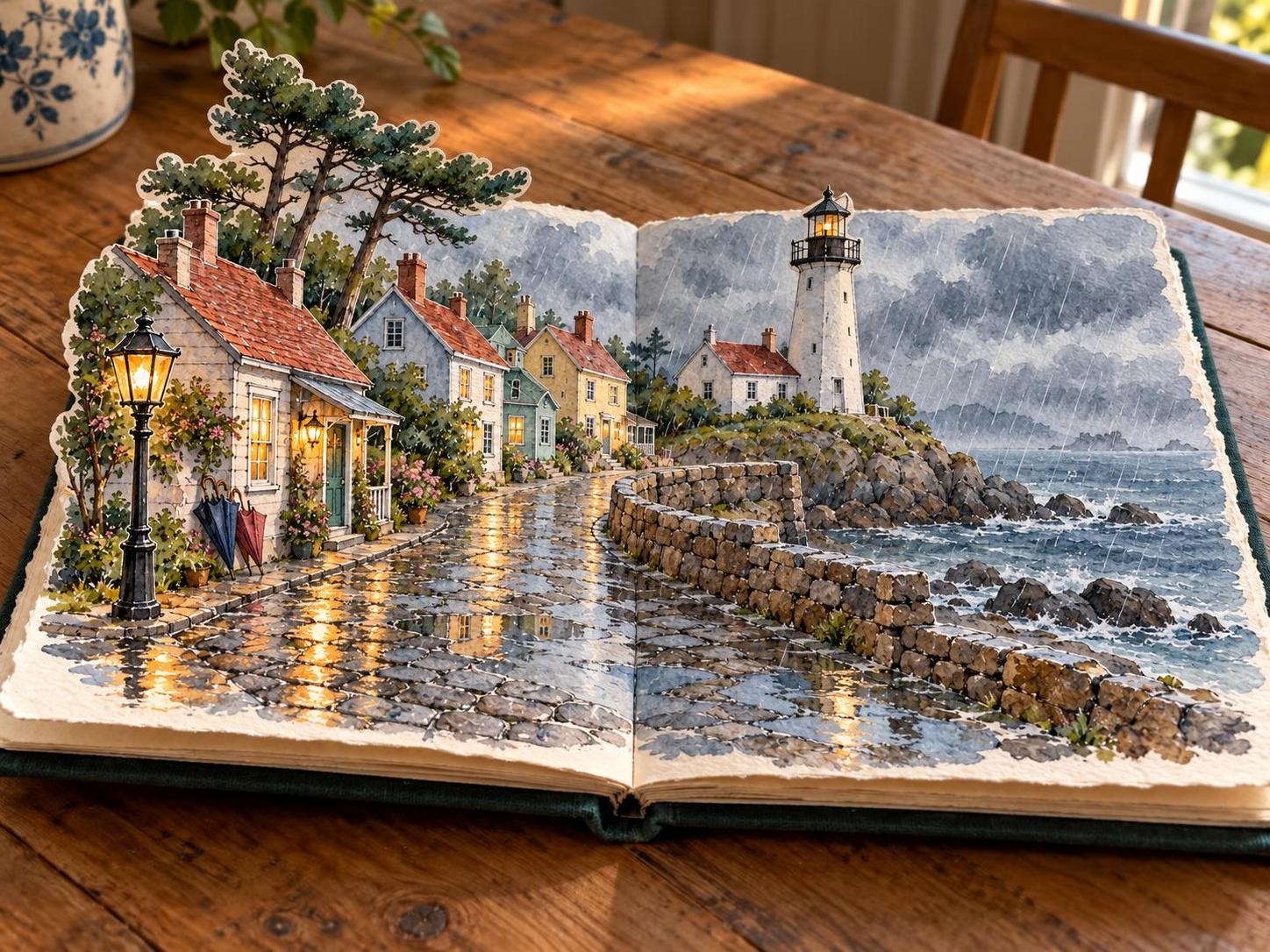 One seaside town, painted to stand up off the page. ยท ๅพ็ 2
