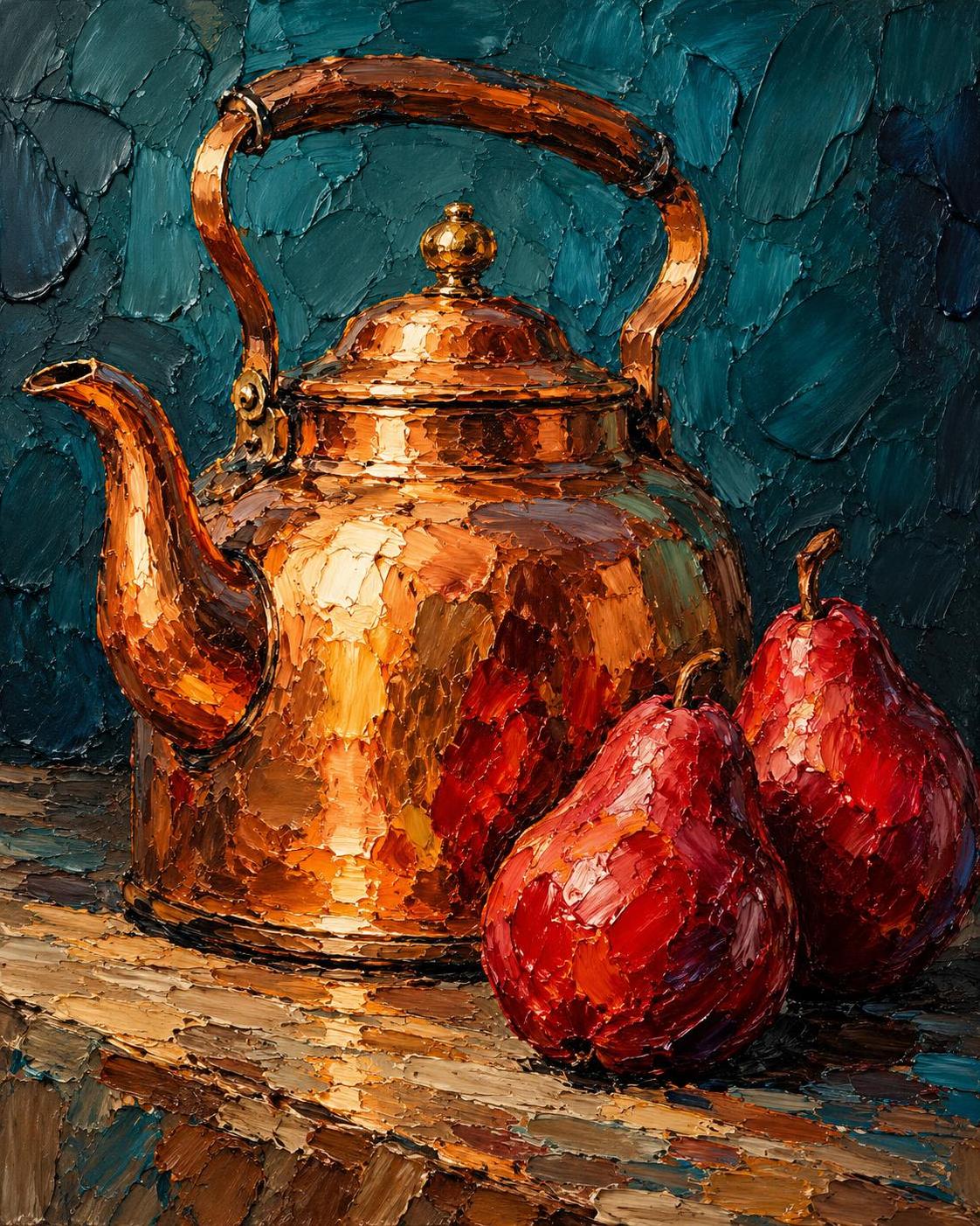 Three still lifes, one batch, palette-knife paint you can almost touch. Impasto… · 图片 3