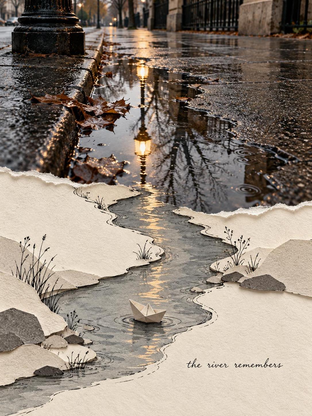 The photo doesn't stop at the tear. It keeps going on paper, as another world. · 图片 1