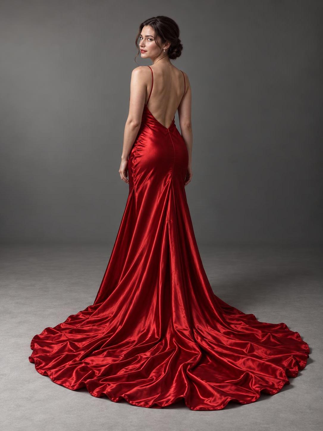 Grey backdrop, grey floor, one red gown. · 图片 2
