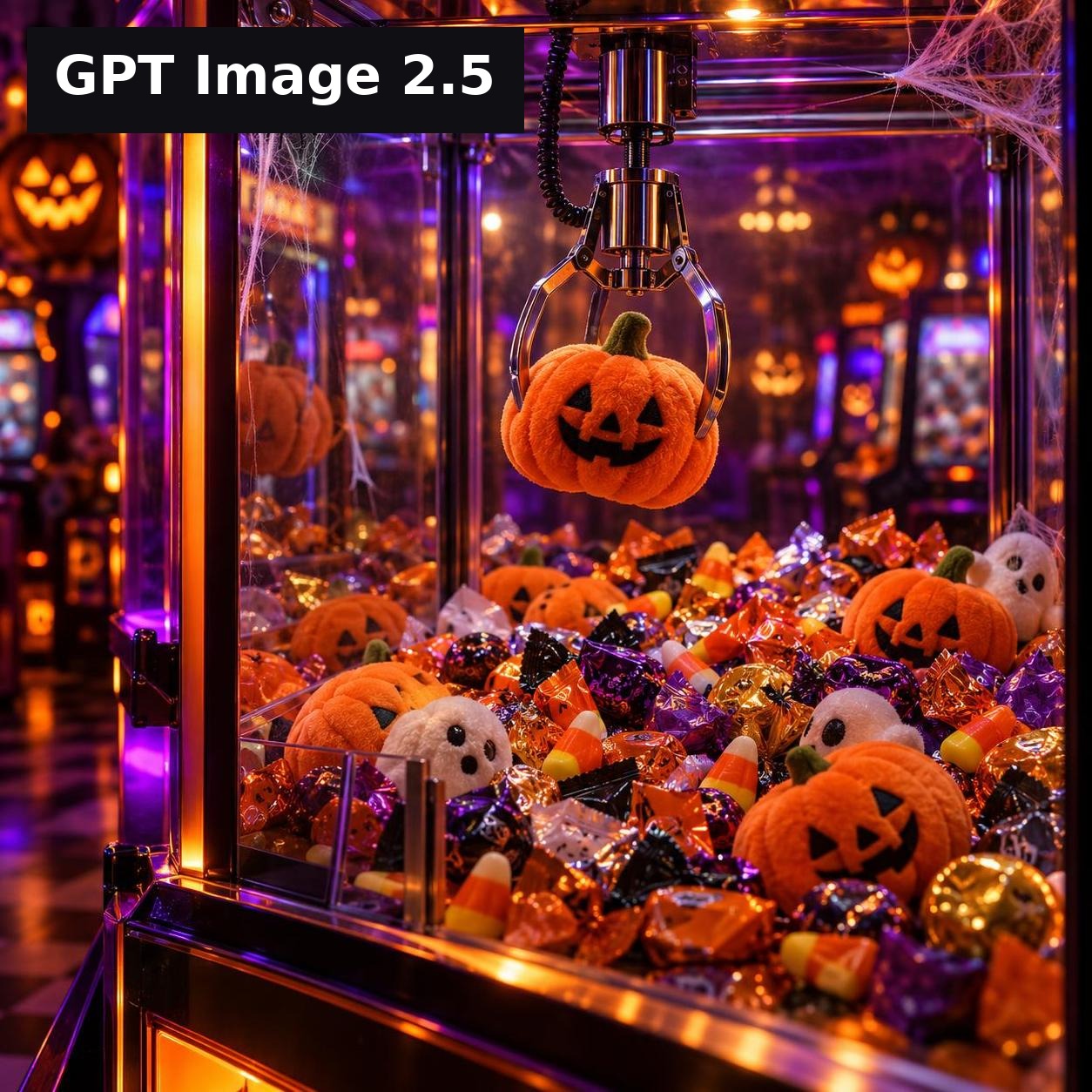 Same prompt, four models, all on InkRoom: a Halloween candy claw machine. Which one… · 图片 2