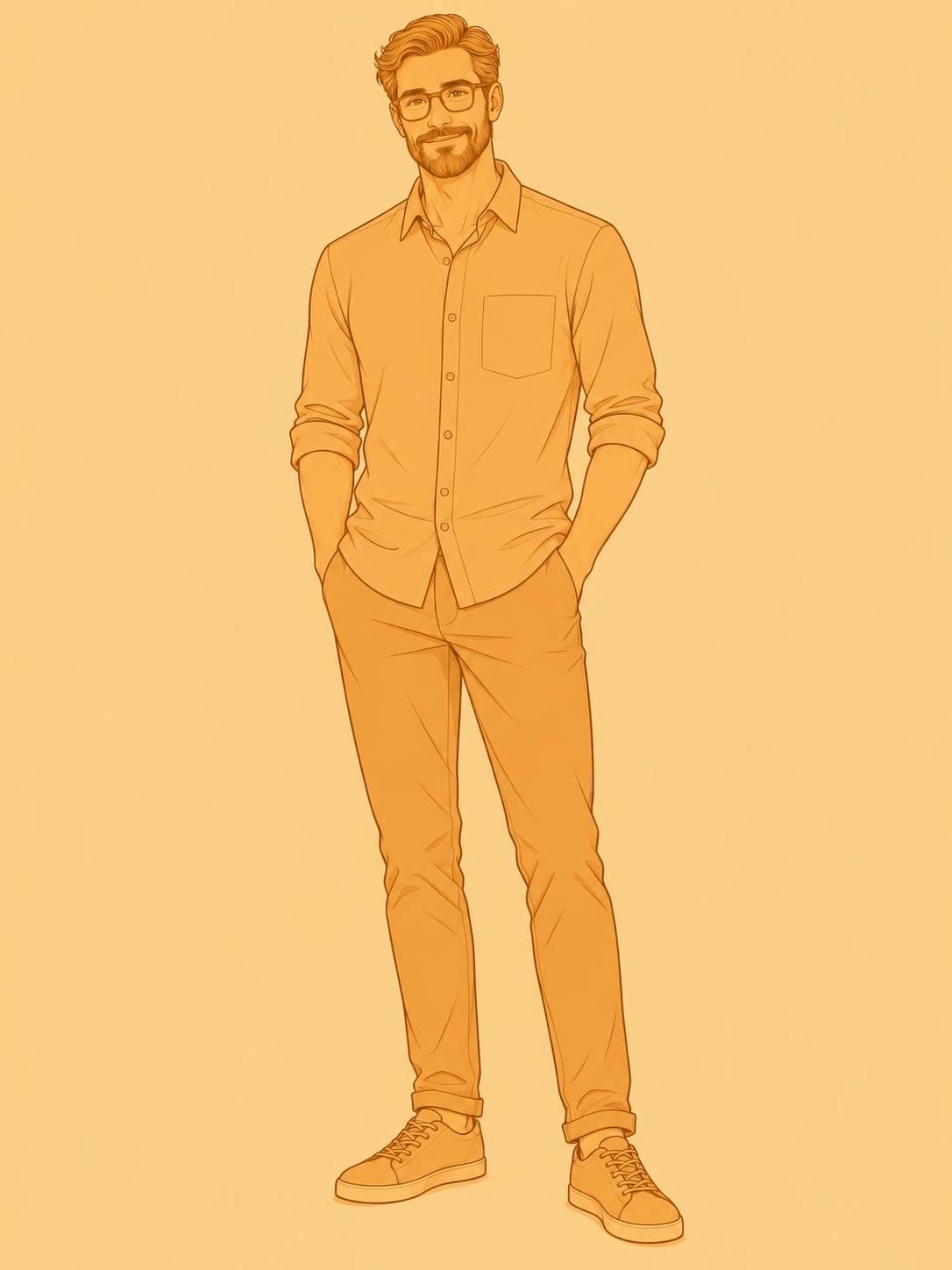Three people, three ages, one ochre color. That single color ties the whole cast together. · 图片 2