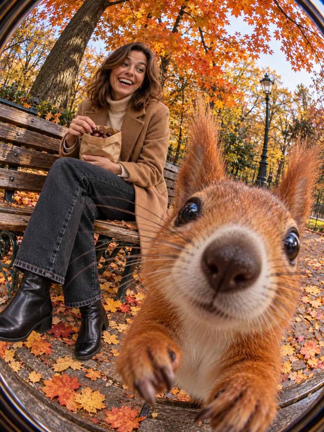 Add one line to a street portrait: "extreme fisheye lens." · 图片 4
