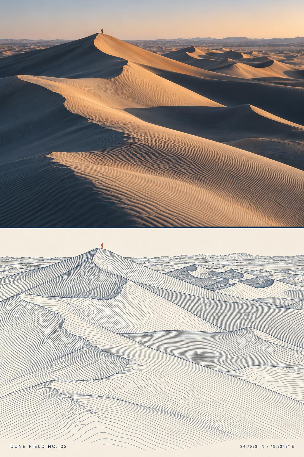 Top half is the photo, bottom half is pure contour lines. · 图片 2