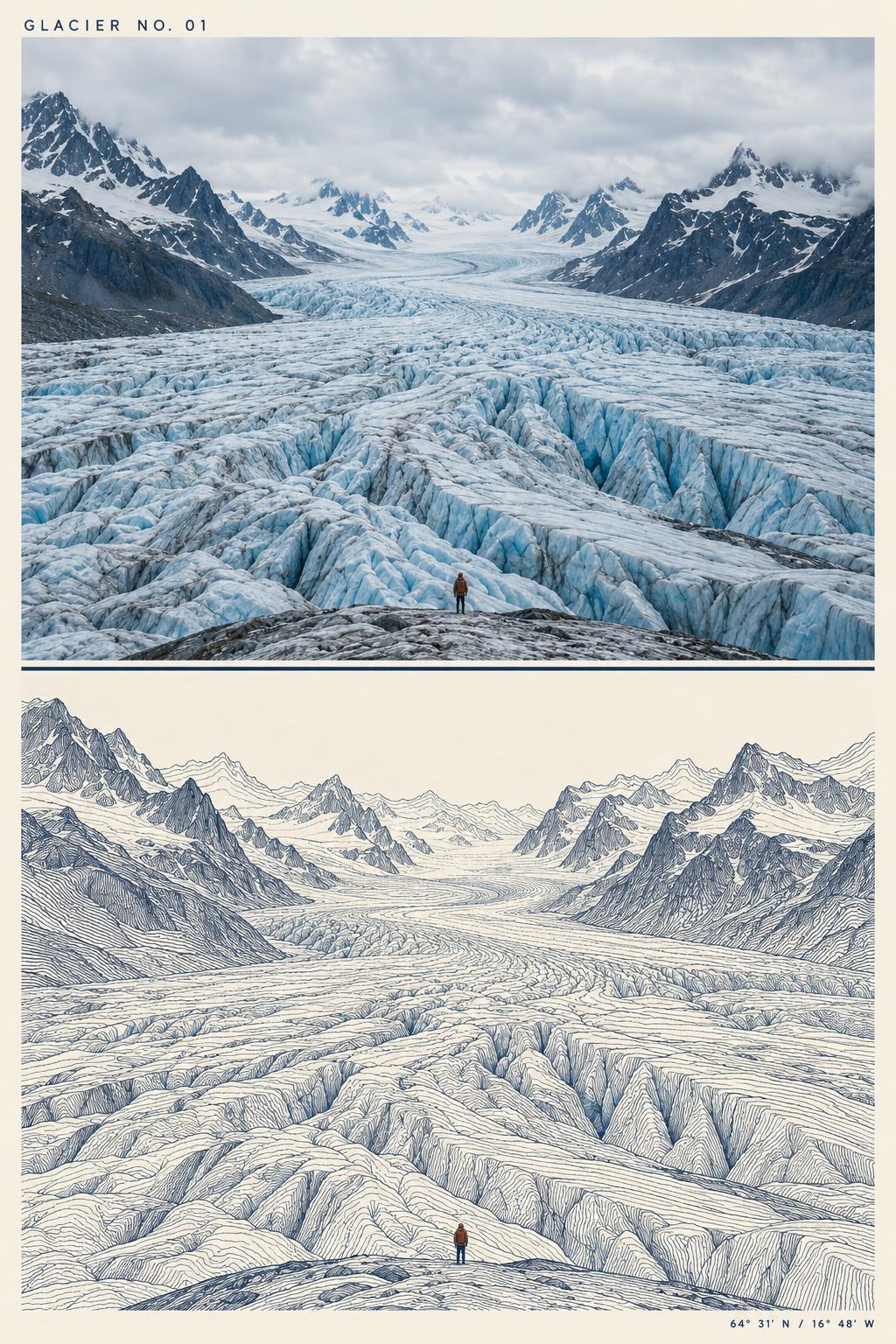 Top half is the photo, bottom half is pure contour lines. · 图片 1