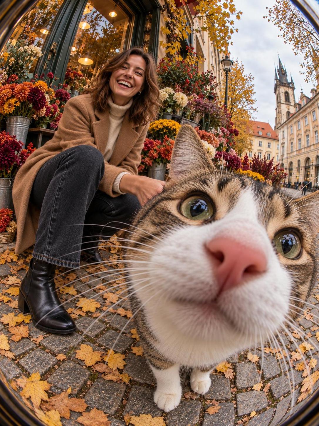Add one line to a street portrait: "extreme fisheye lens." · 图片 2