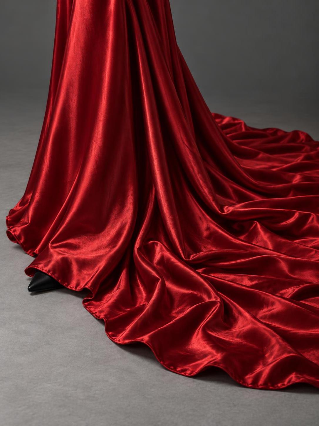 Grey backdrop, grey floor, one red gown. · 图片 4
