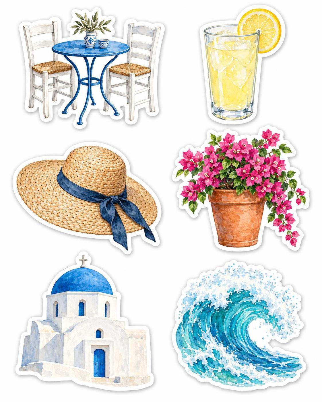 One island terrace, three forms: a photo, a watercolor, a sticker sheet. Make the… · 图片 3