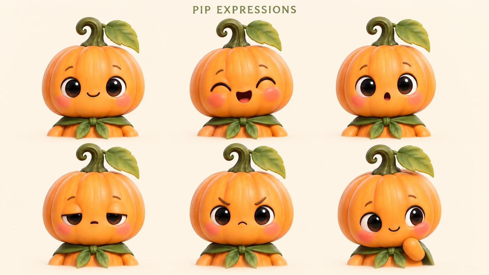 One pumpkin sprite, four sheets: turnaround, expressions, outfits, and a moonlit… · 图片 2