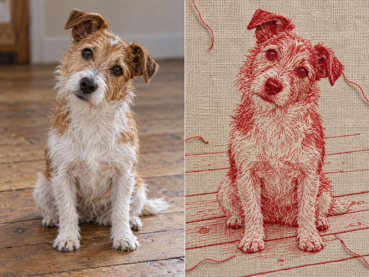 One prompt sews a photo into linen. · 图片 2