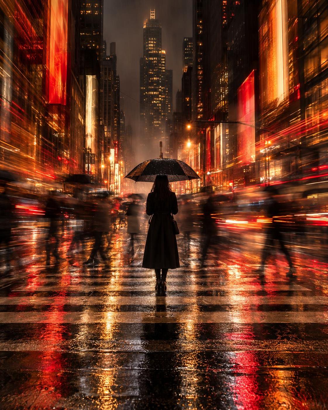 One rainy crossing, one figure standing still, four color grades. Everyone else turns… · 图片 3