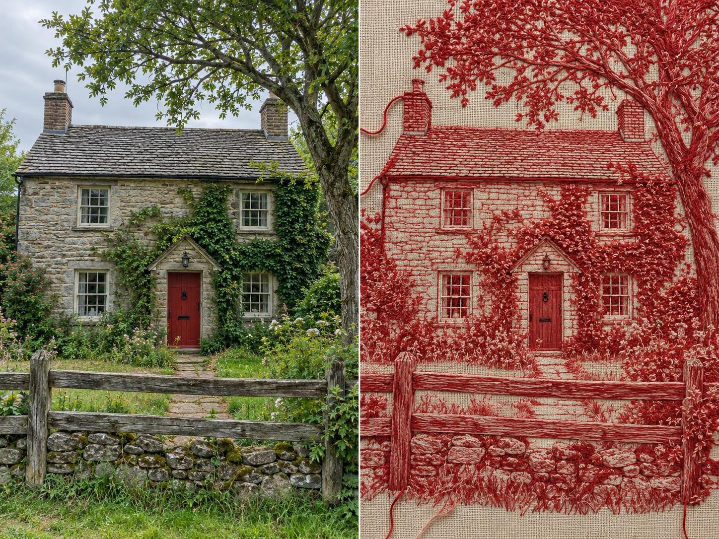 One prompt sews a photo into linen. · 图片 3