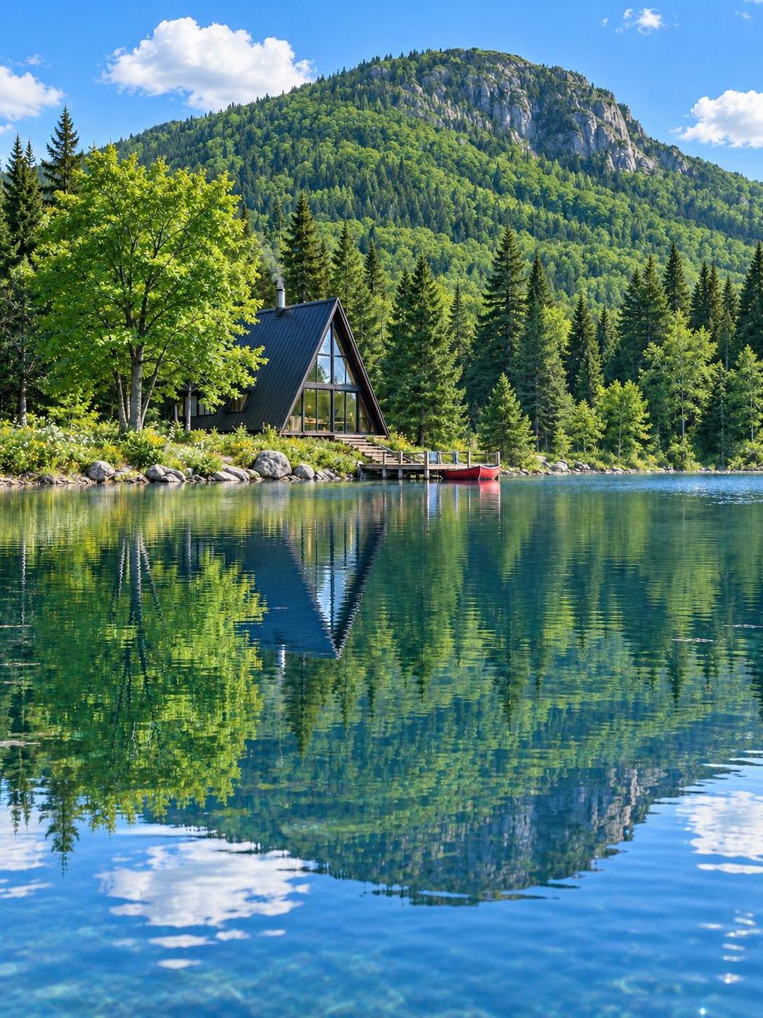 Same cabin, same dock, same red rowboat. · 图片 2