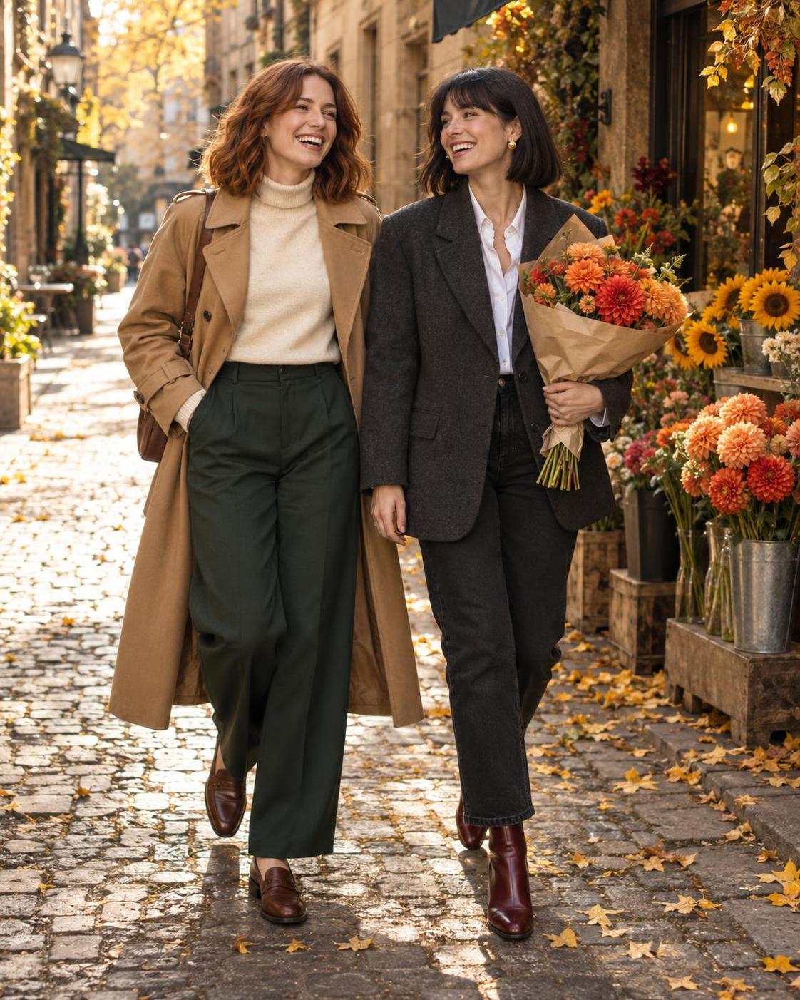 Two friends, one autumn street, three moments. Lock the faces and outfits in the… · 图片 1