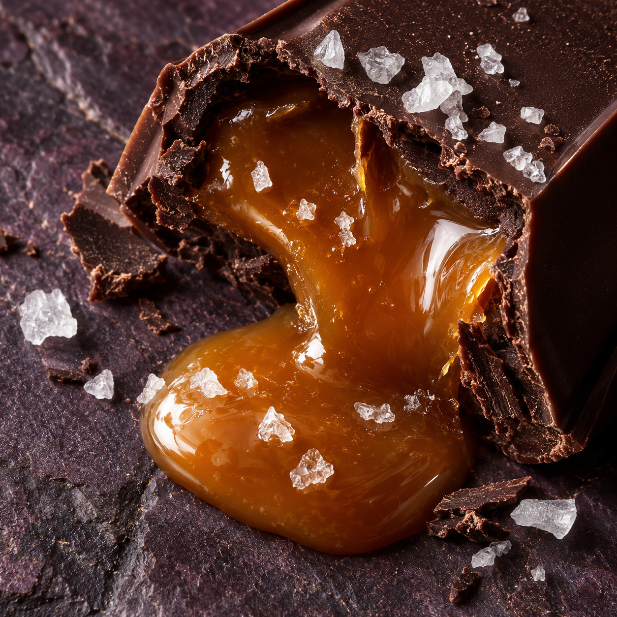 Chocolate fractures, caramel flows, salt catches the light. Ā· å¾ē 2