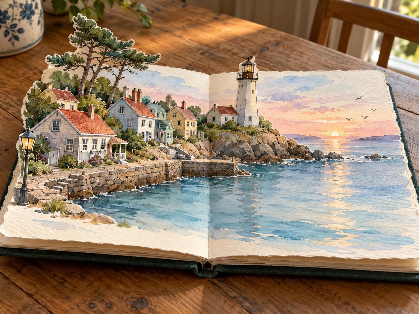One seaside town, painted to stand up off the page. ยท ๅพ็ 1