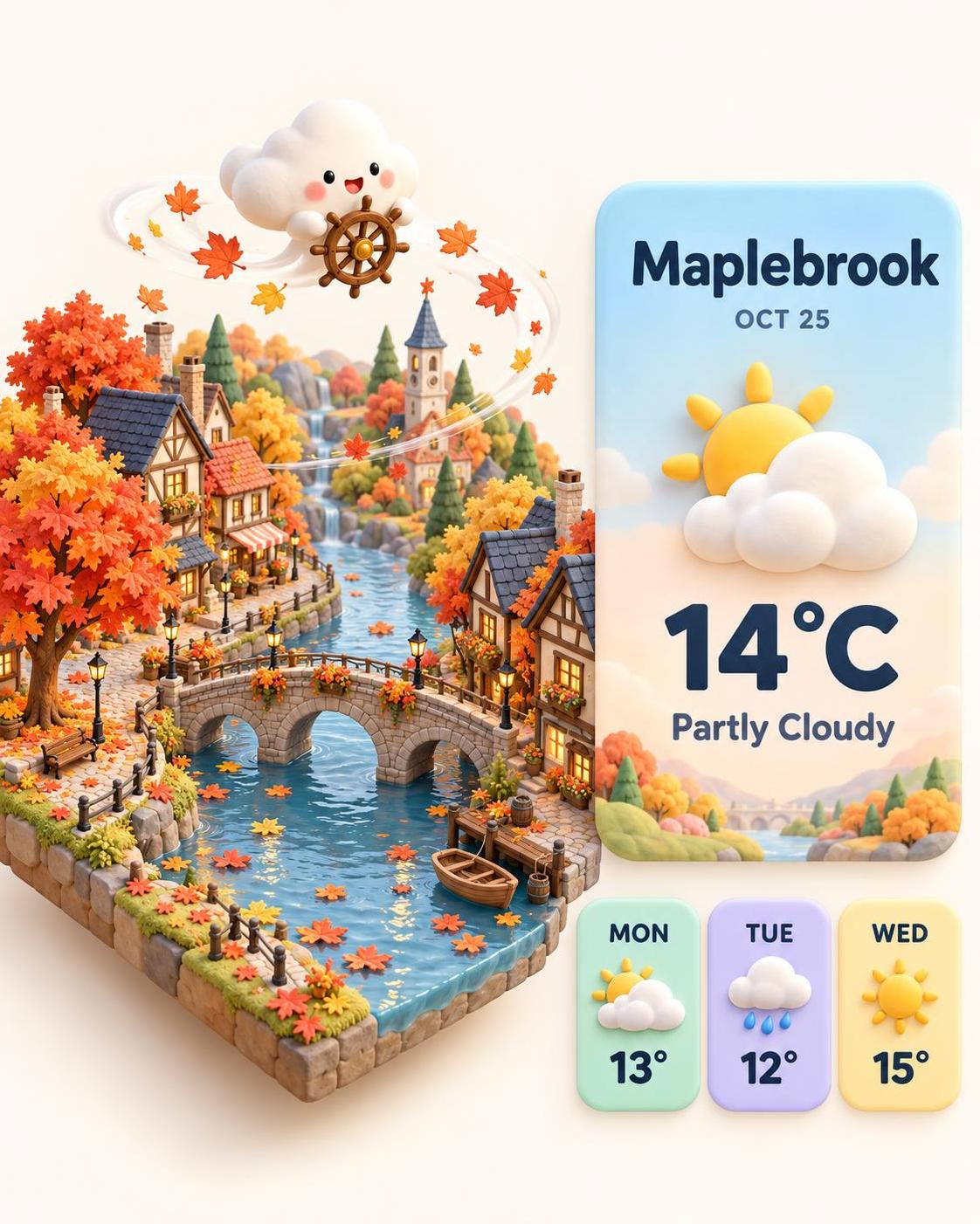 Type a town name, get a clay-toy weather card. ยท ๅพ็ 1