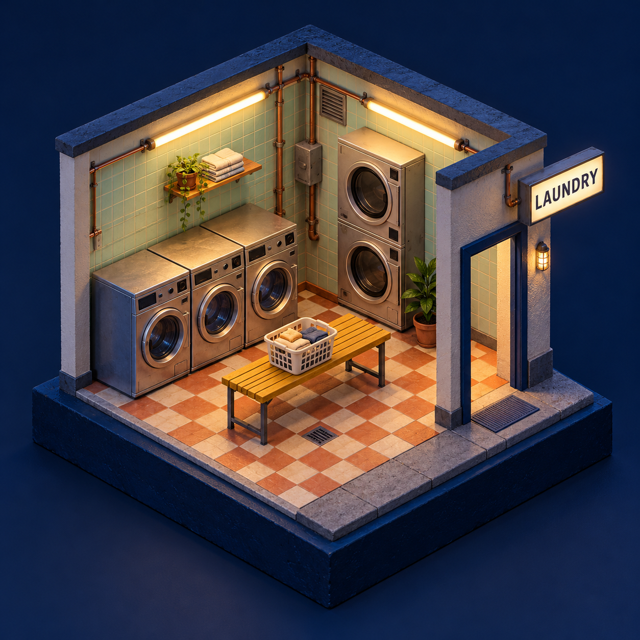 Above roof height, the laundromat becomes readable. · 图片 1