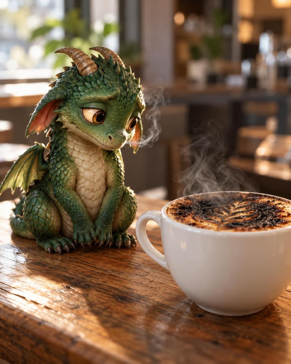 Tiny dragon, one job: warm up the latte. He did. Would you still drink it? · 图片 2