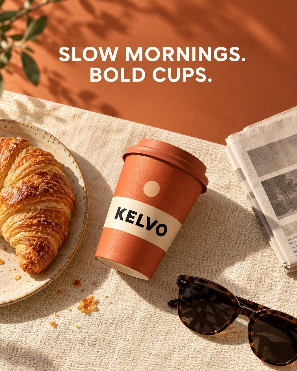 Four ad stills, one invented coffee brand. Same name, same tagline, same palette in… · 图片 4