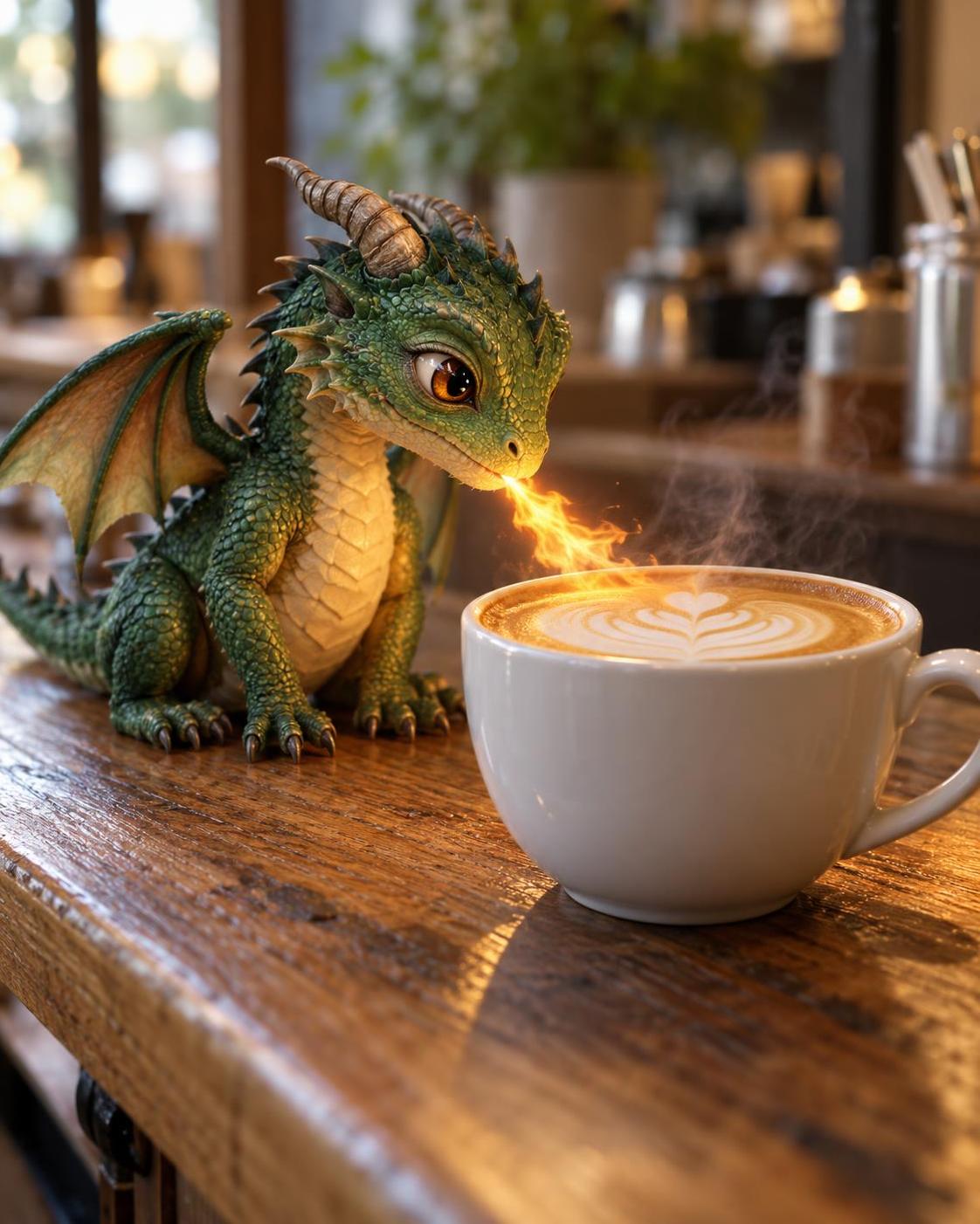 Tiny dragon, one job: warm up the latte. He did. Would you still drink it? · 图片 1