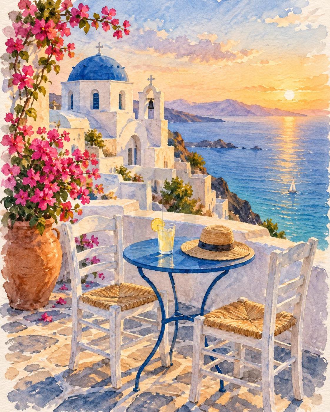 One island terrace, three forms: a photo, a watercolor, a sticker sheet. Make the… · 图片 2