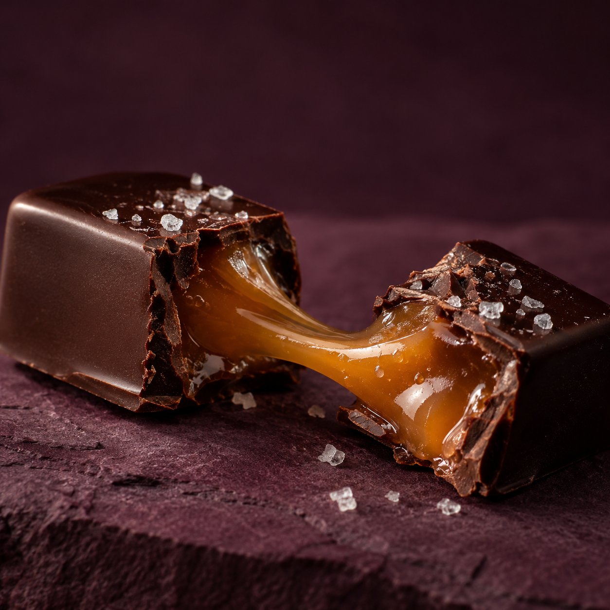 Chocolate fractures, caramel flows, salt catches the light. Ā· å¾ē 1