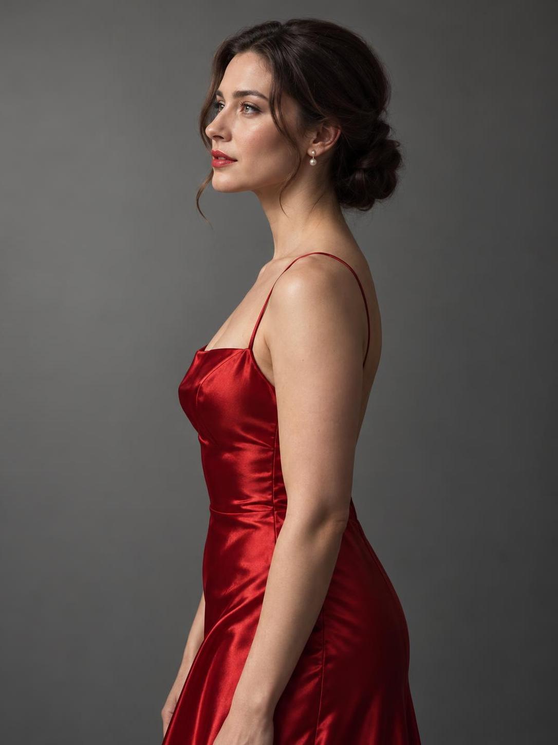 Grey backdrop, grey floor, one red gown. · 图片 3
