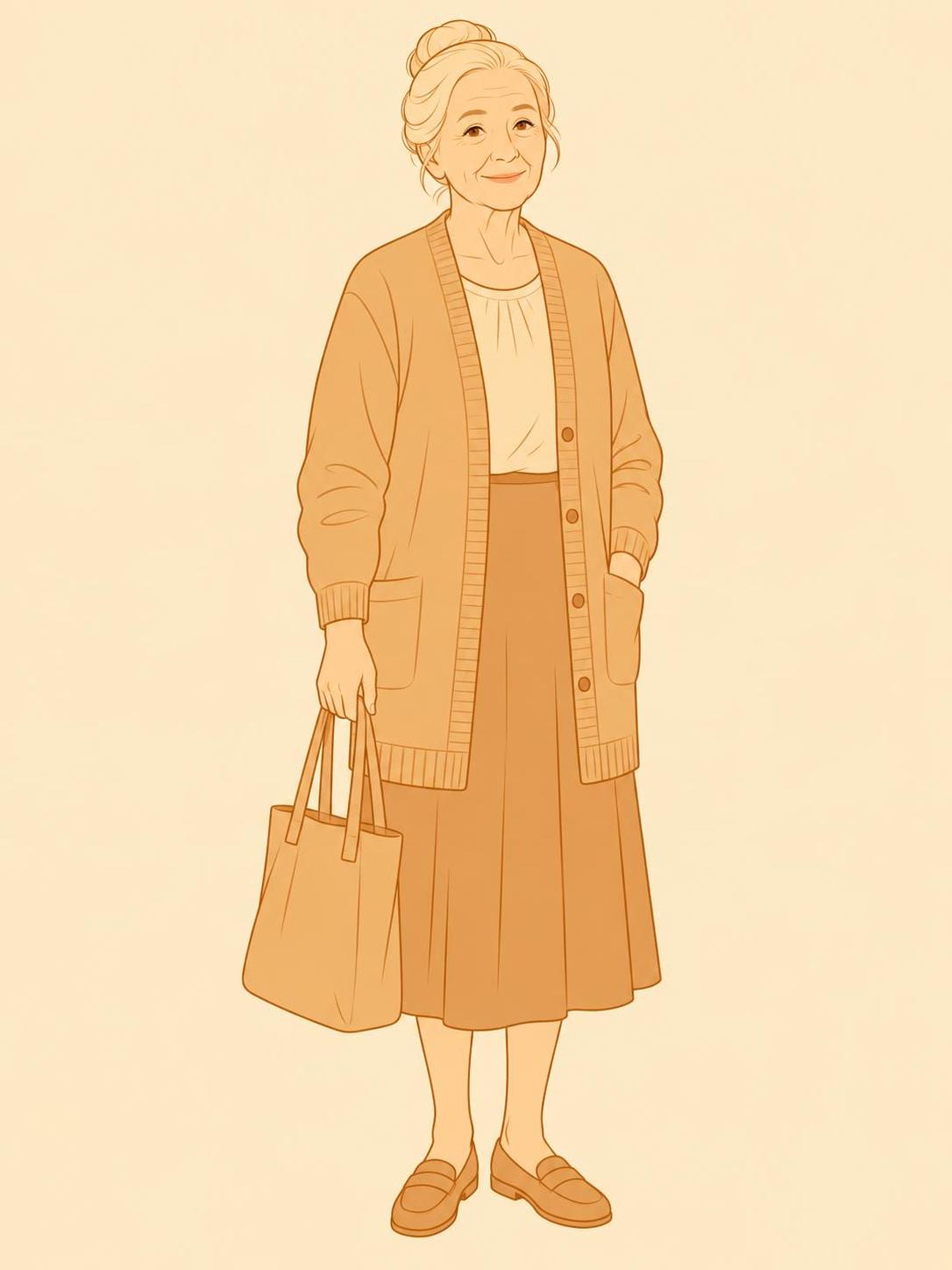 Three people, three ages, one ochre color. That single color ties the whole cast together. · 图片 3