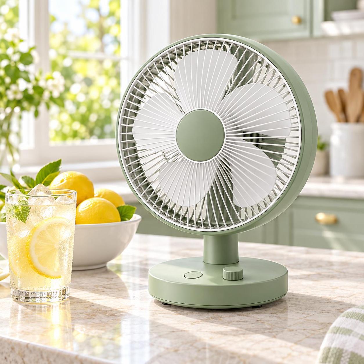 One white-background product photo. Three ready-to-use lifestyle shots. Same fan in… · 图片 4