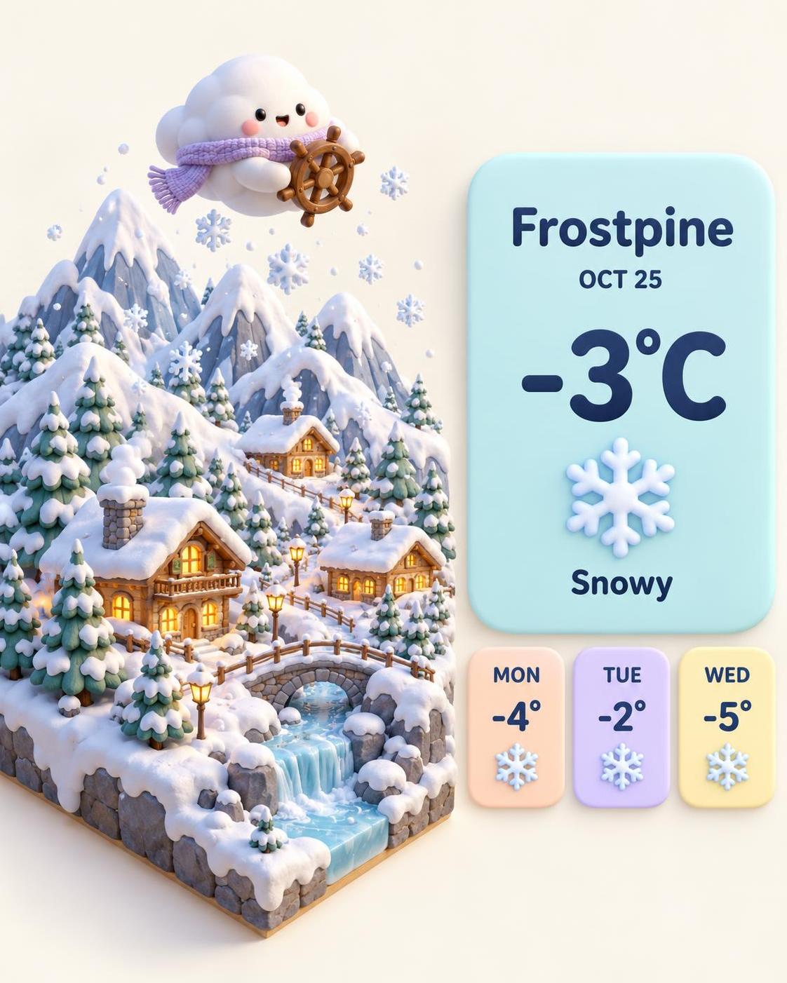 Type a town name, get a clay-toy weather card. ยท ๅพ็ 3