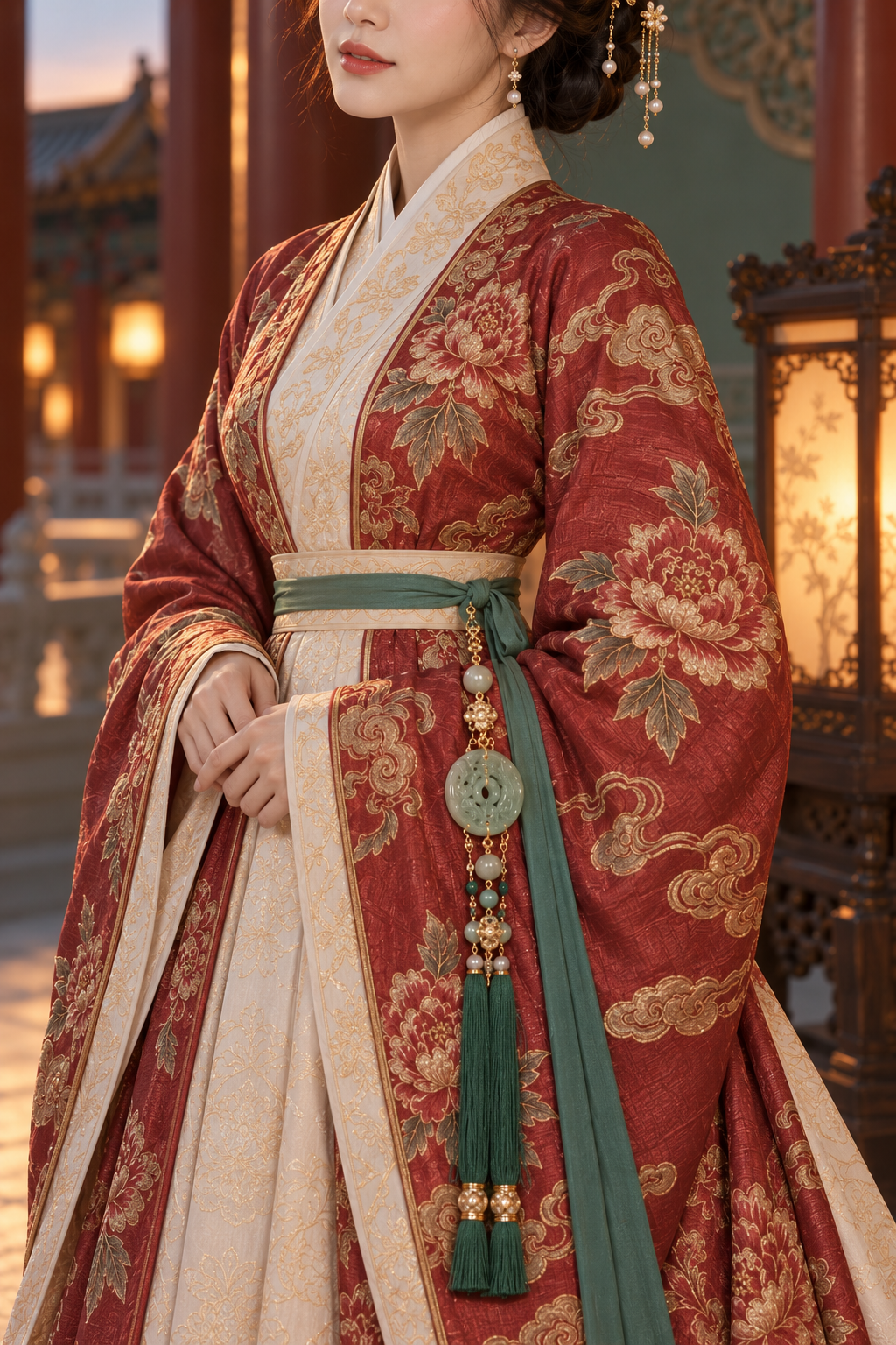 Ivory silk, peony brocade, jade at the waist. · 图片 2