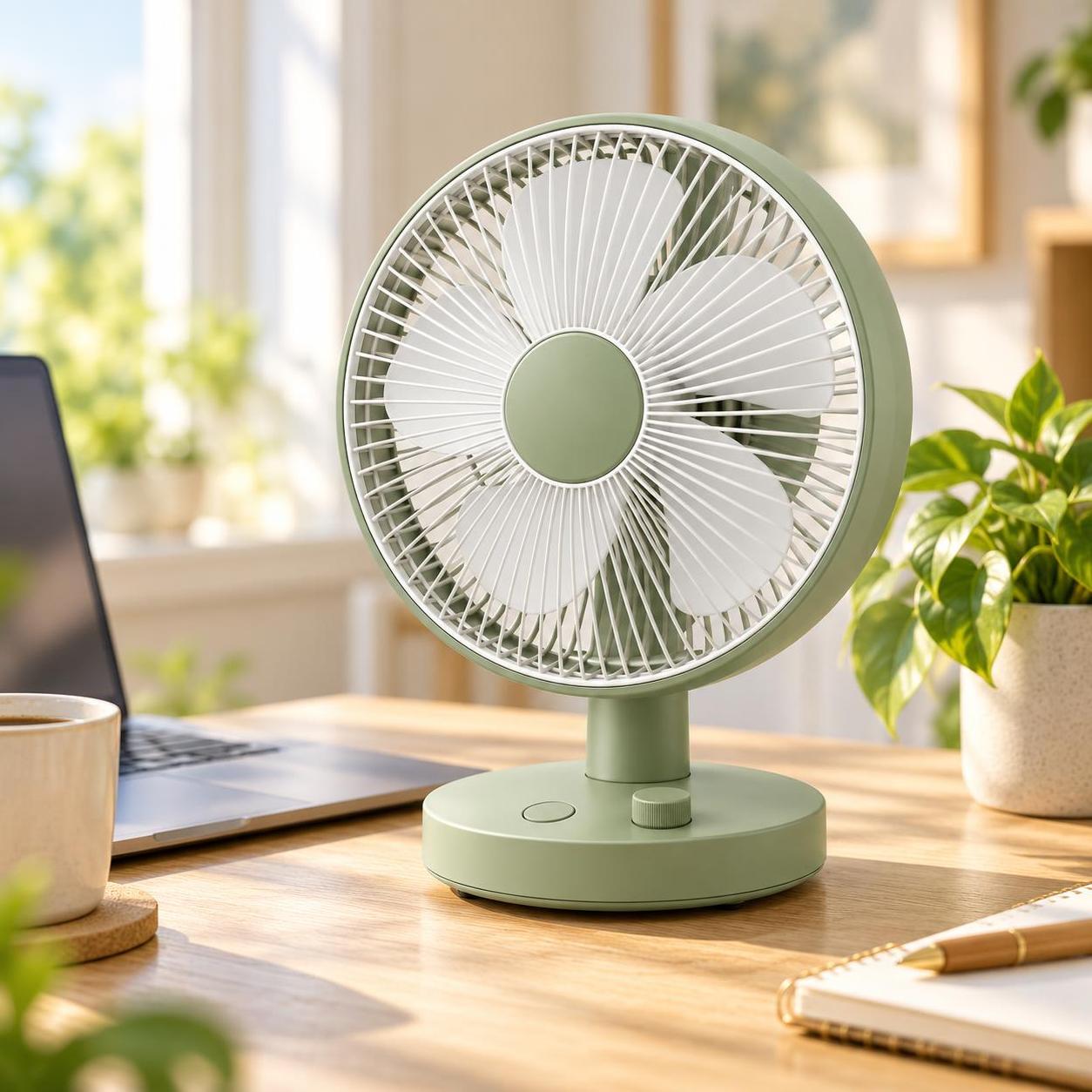 One white-background product photo. Three ready-to-use lifestyle shots. Same fan in… · 图片 2