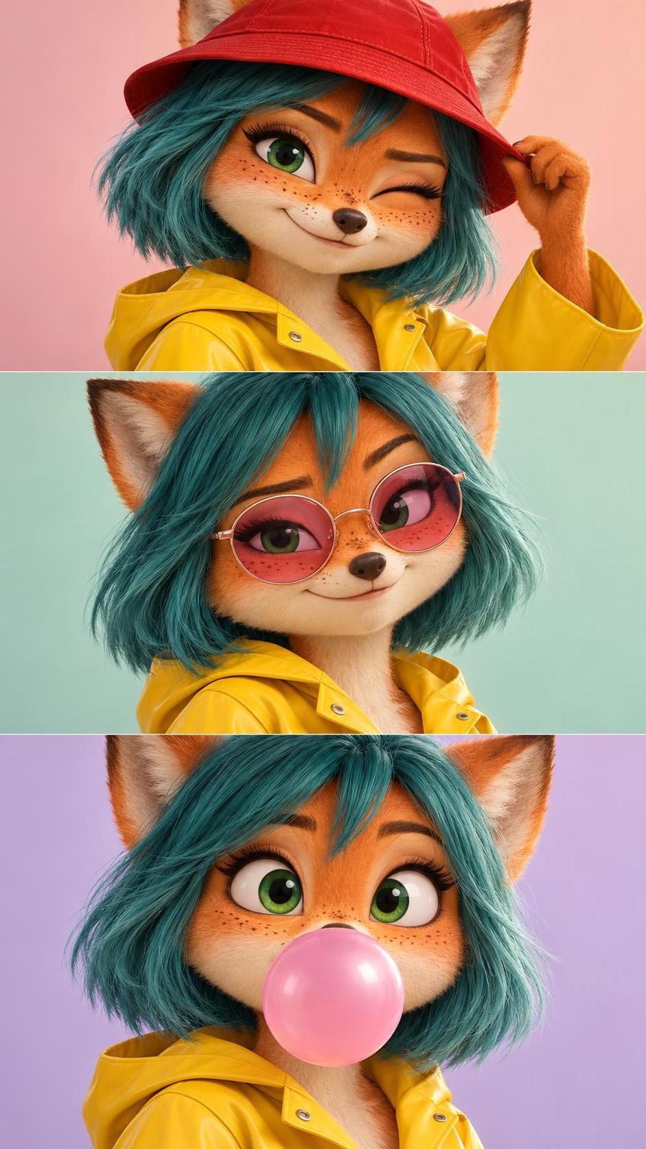 Three moods, three props, one face that never changes. · 图片 1