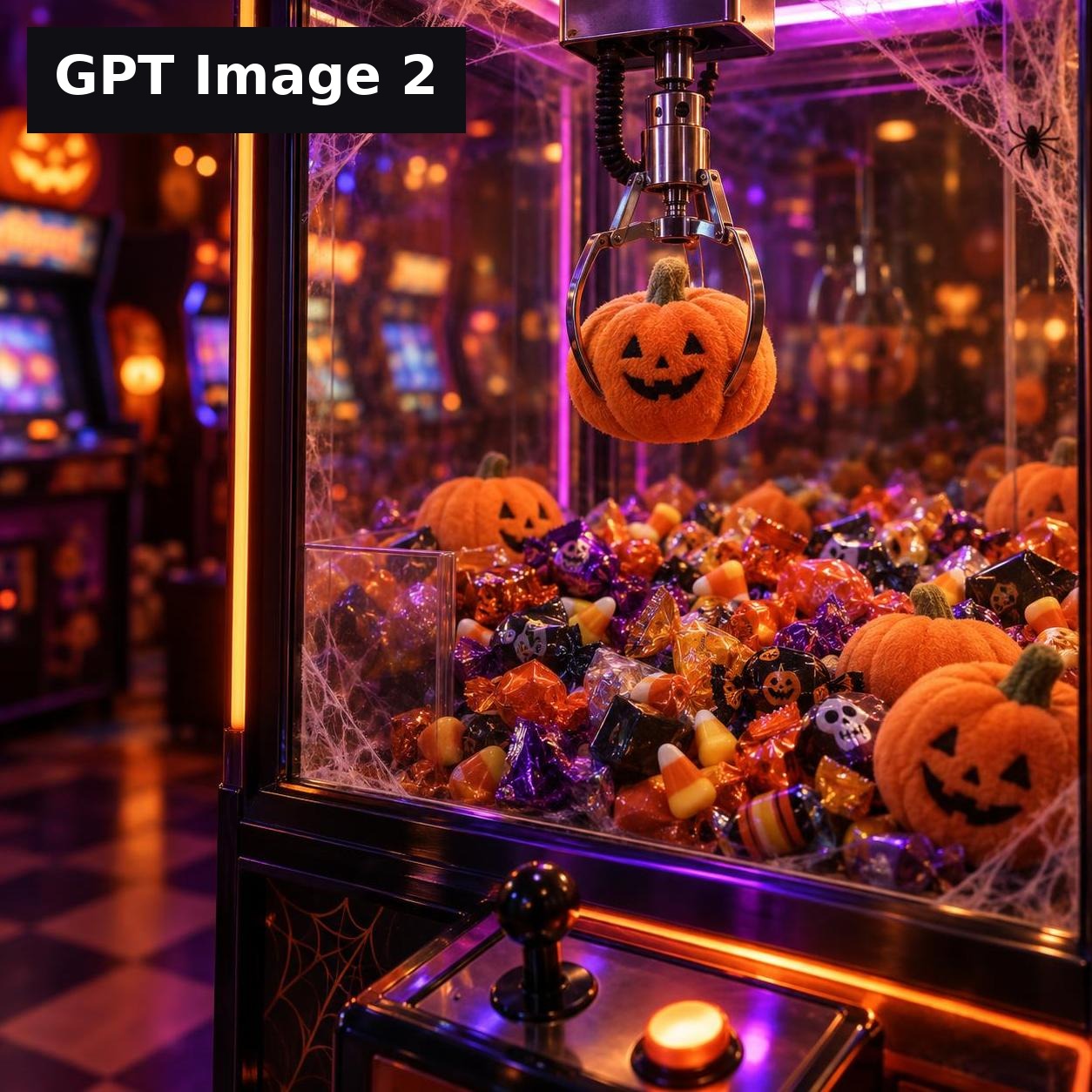 Same prompt, four models, all on InkRoom: a Halloween candy claw machine. Which one… · 图片 1