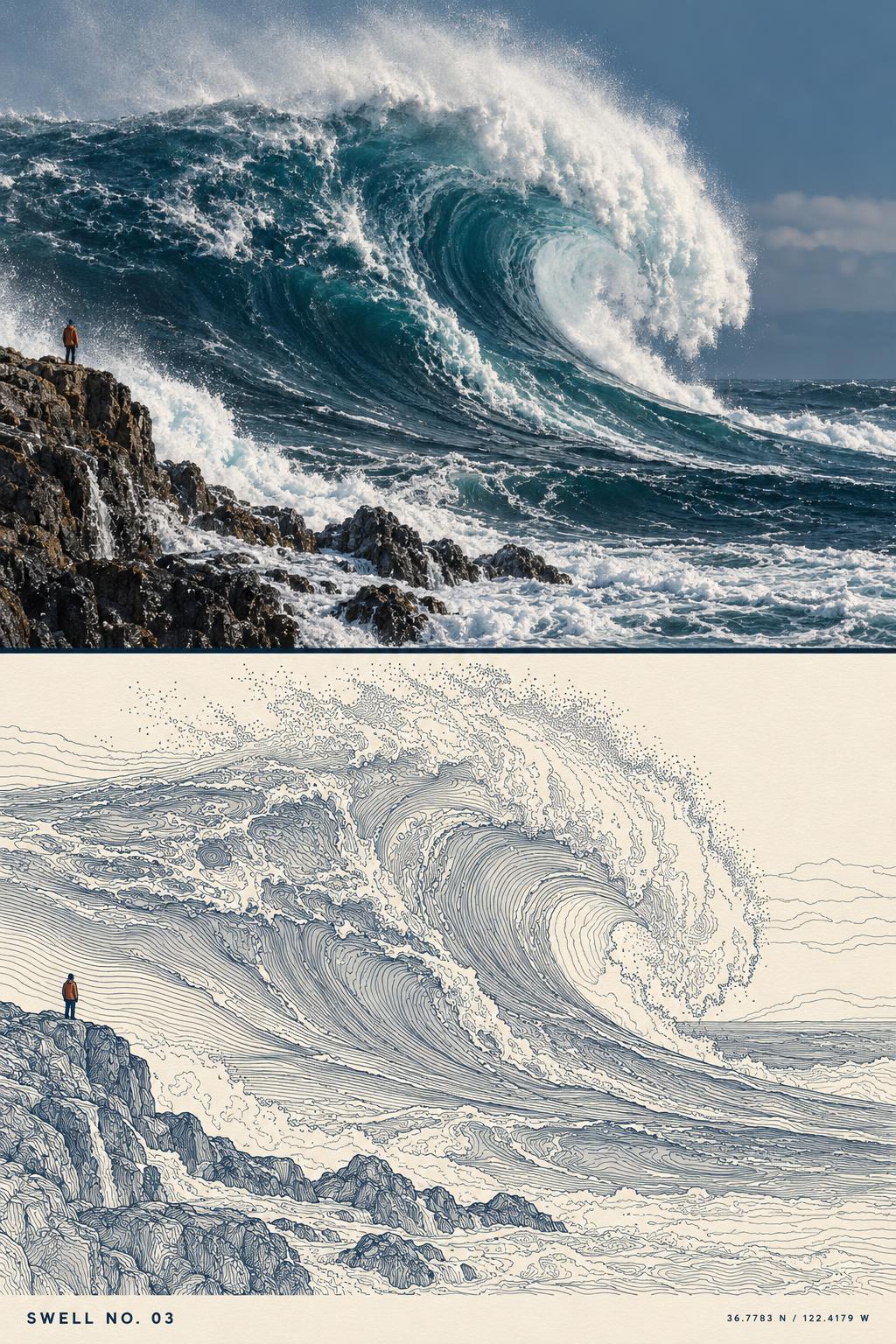 Top half is the photo, bottom half is pure contour lines. · 图片 3