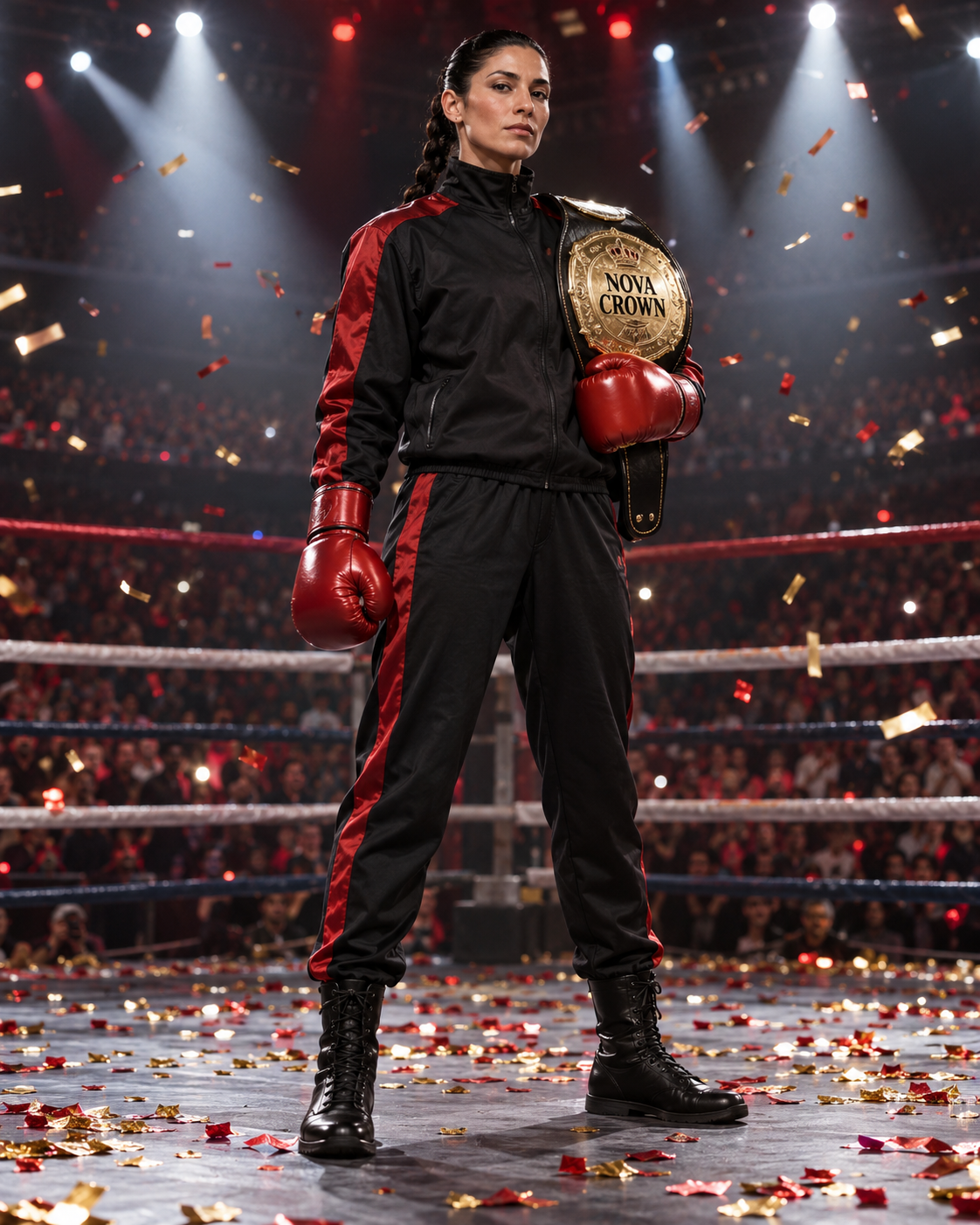 The arena roars; she stays composed. · 图片 1