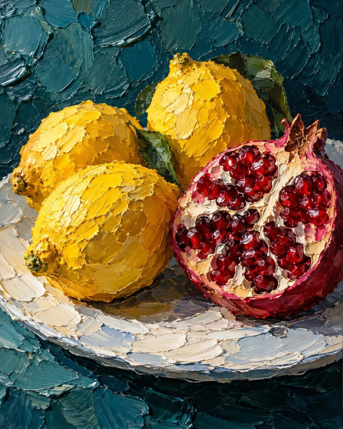 Three still lifes, one batch, palette-knife paint you can almost touch. Impasto… · 图片 2