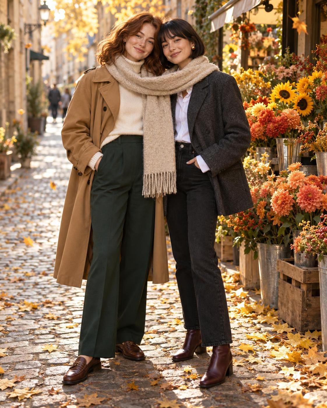 Two friends, one autumn street, three moments. Lock the faces and outfits in the… · 图片 3